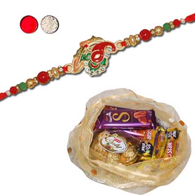 "Zardosi Ganesh Rakhi - ZR-5510 A  Choco Thali - code RC 03 - Click here to View more details about this Product
